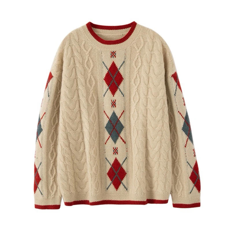 菱形圆领套头羊绒衫 ct 526