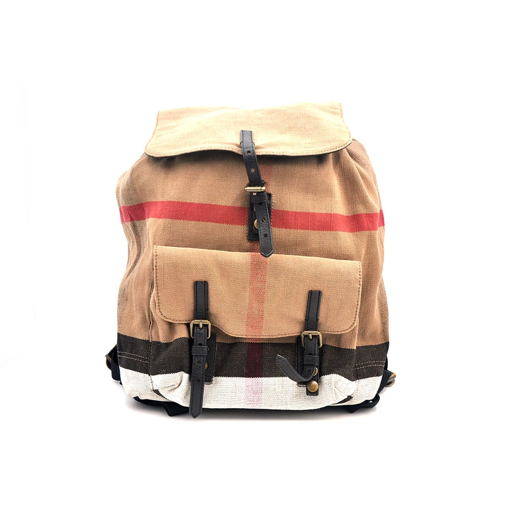 95新 BURBERRY/博柏利 97新格纹老花帆布拼皮双肩包30*40/94561