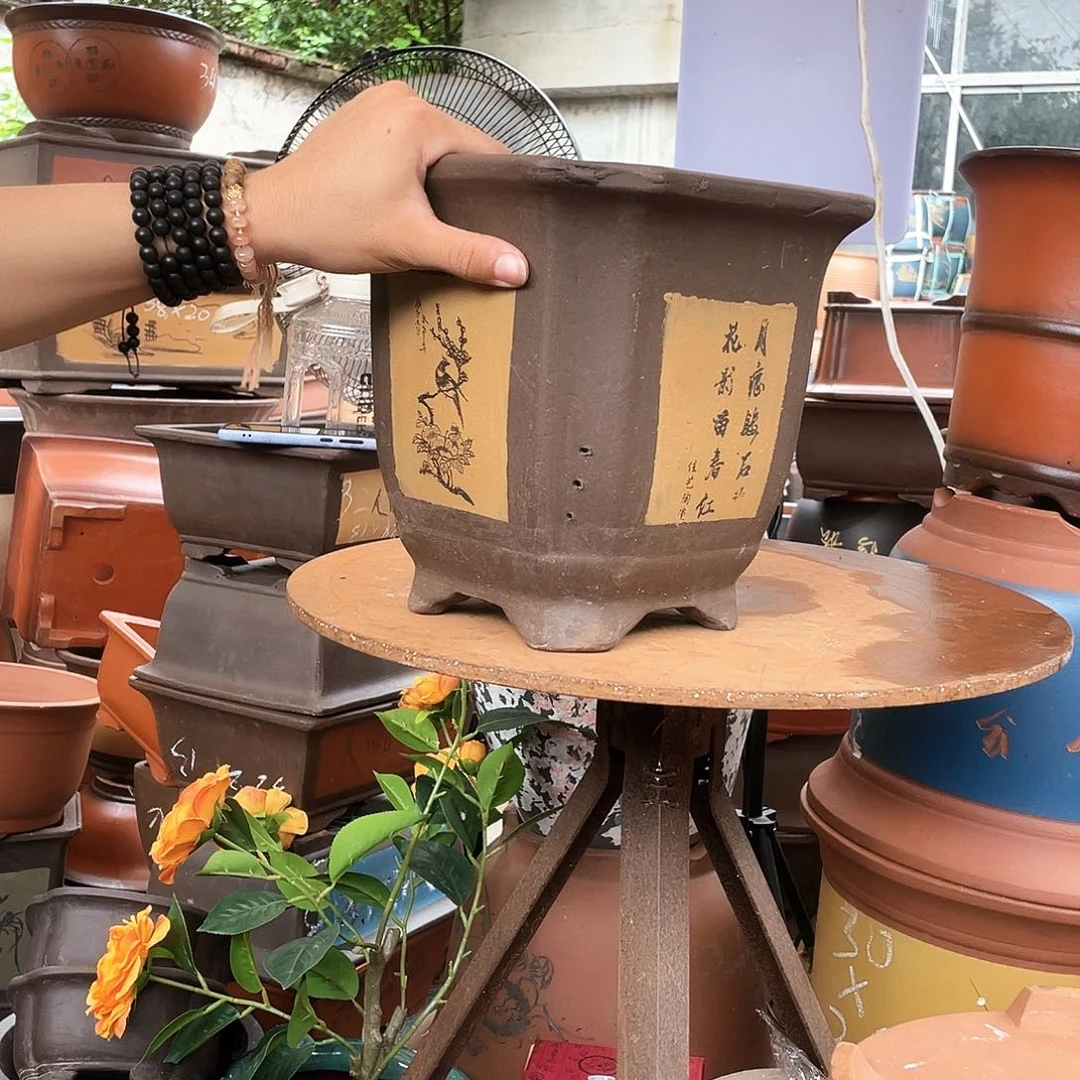 23黄切角四方花盆紫砂花盆