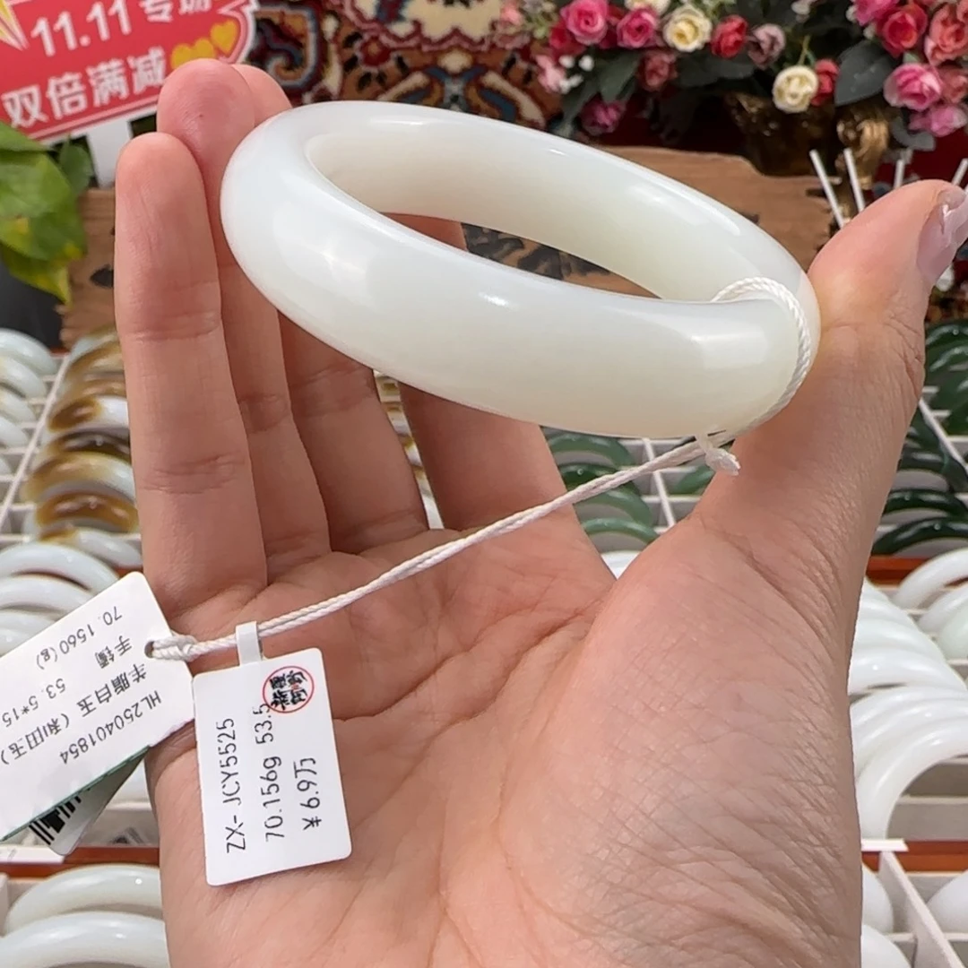 和田玉未镶嵌手镯羊脂白玉手镯