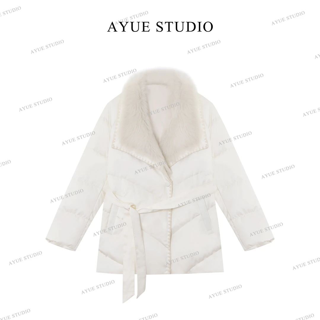 AYUE「冬宜」桑蚕丝混纺新国标90白鹅绒毛领：100%托斯卡纳羊毛2222