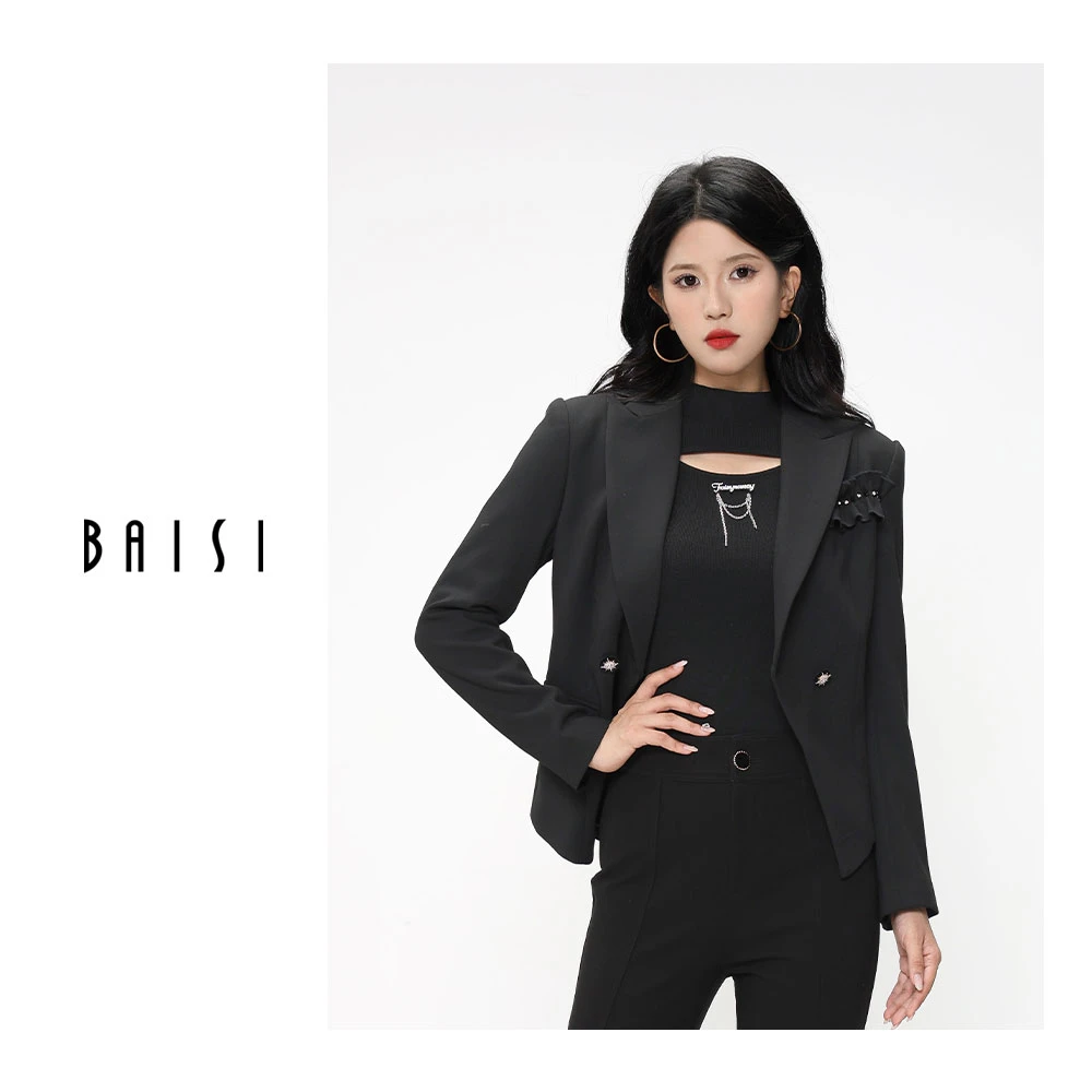 BAISI/百丝洋气时尚衣服短款修身气质黑色西装外套时尚收腰通