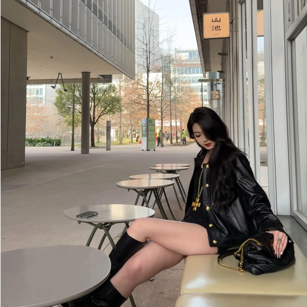 【诗恩专属】小香风黑色皮衣外套女高级感酷辣机车服短款夹克上衣