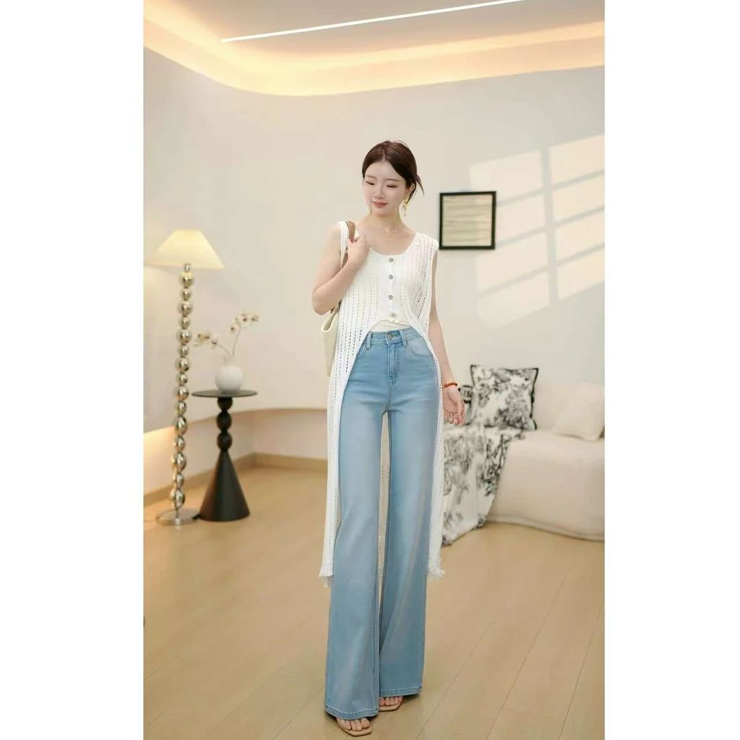 「天生直腿」夏季汉麻薄款牛仔裤四面弹垂软莱赛尔汉麻直筒微喇裤