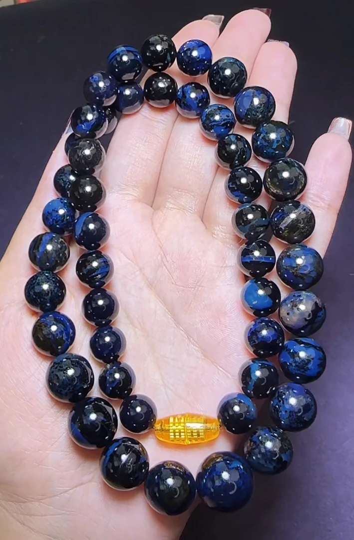 【齐福珠宝】10mm天然琥珀特级星际蓝天翁珀（多样性发其一）