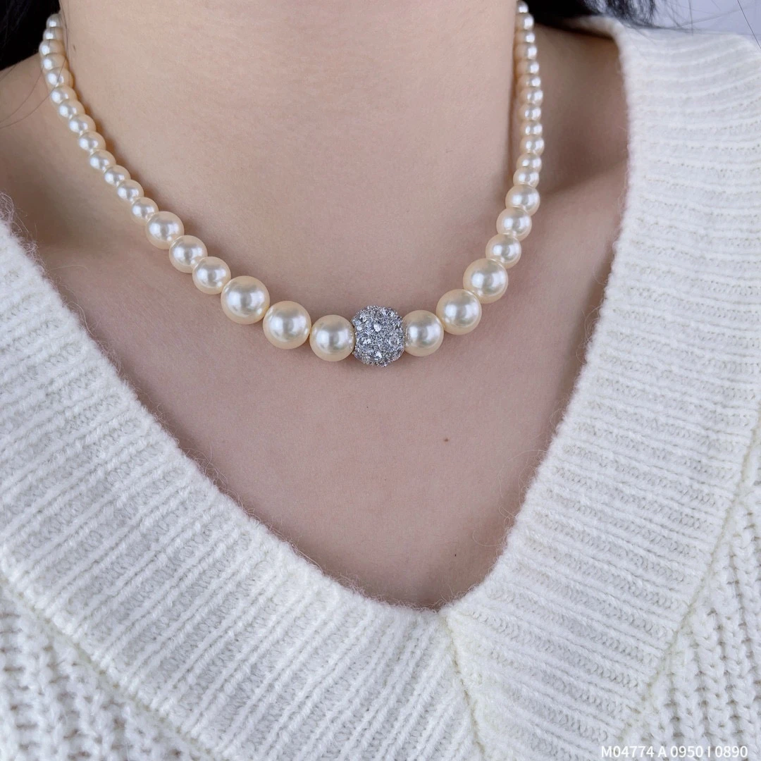 铜合金仿珍珠项链 经典贵气女神珠串链坠链轻奢优雅