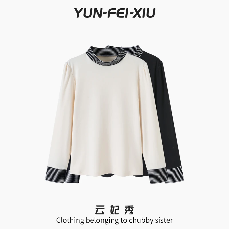 云妃秀大码女装T恤时尚气质微胖百搭拼接韩版减龄显瘦秋季68283