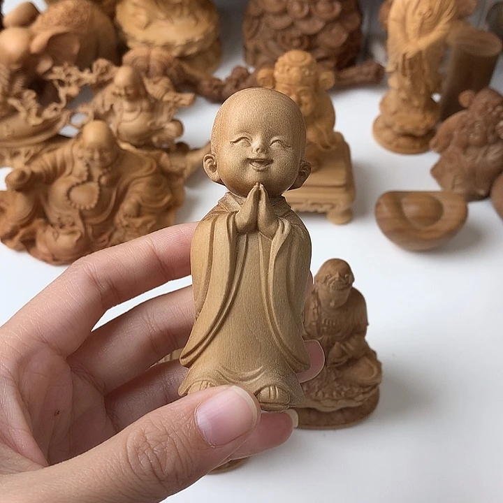 用***3把件檀香木檀香无忧小和尚