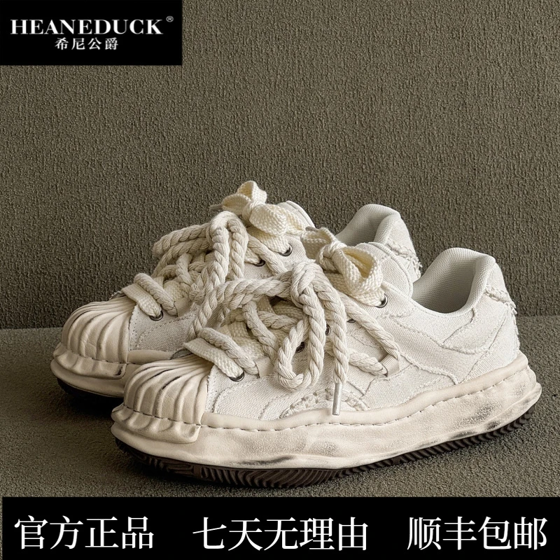 HEANEDUCK贝壳头溶解板鞋小众厚底内增高男鞋情侣夏季帆布小白鞋
