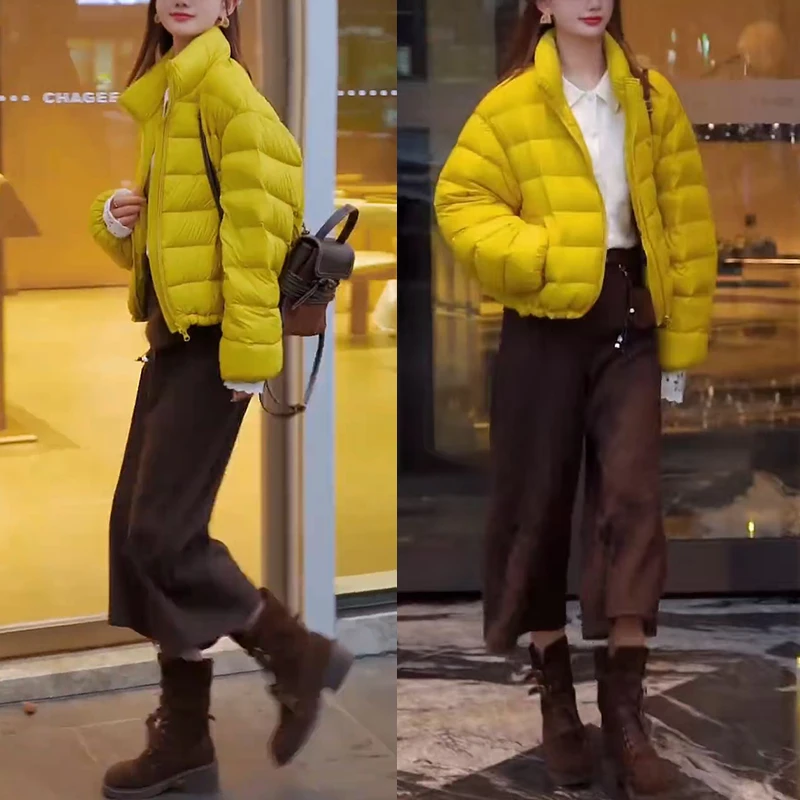 今年流行冬季穿搭2025年新款百搭立领短款棉服高腰休闲裤两件套装