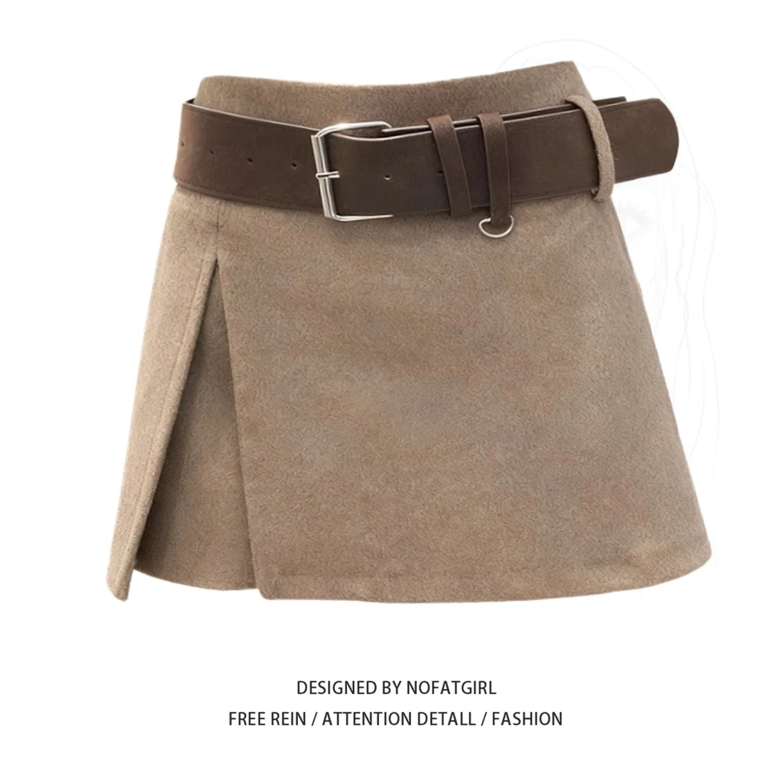 大码胖MM高腰毛呢半身裙女秋冬季短款A字裙百搭设计感小个子短裙