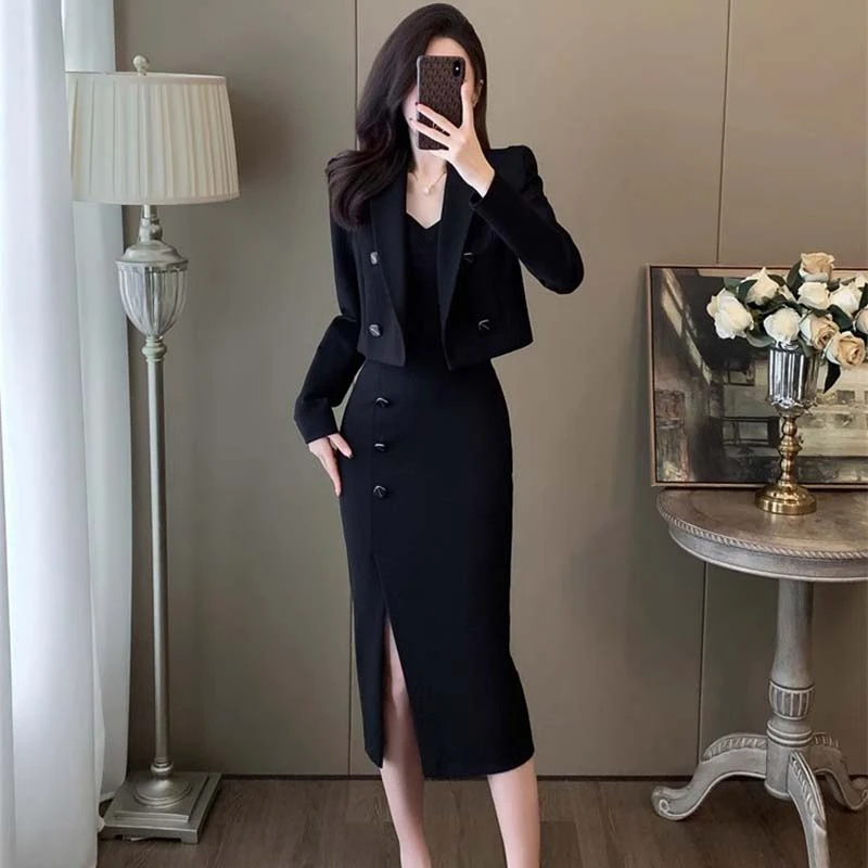 【两件套】套装裙女神高级感时尚炸街流行气质吊带裙两件套DM0072