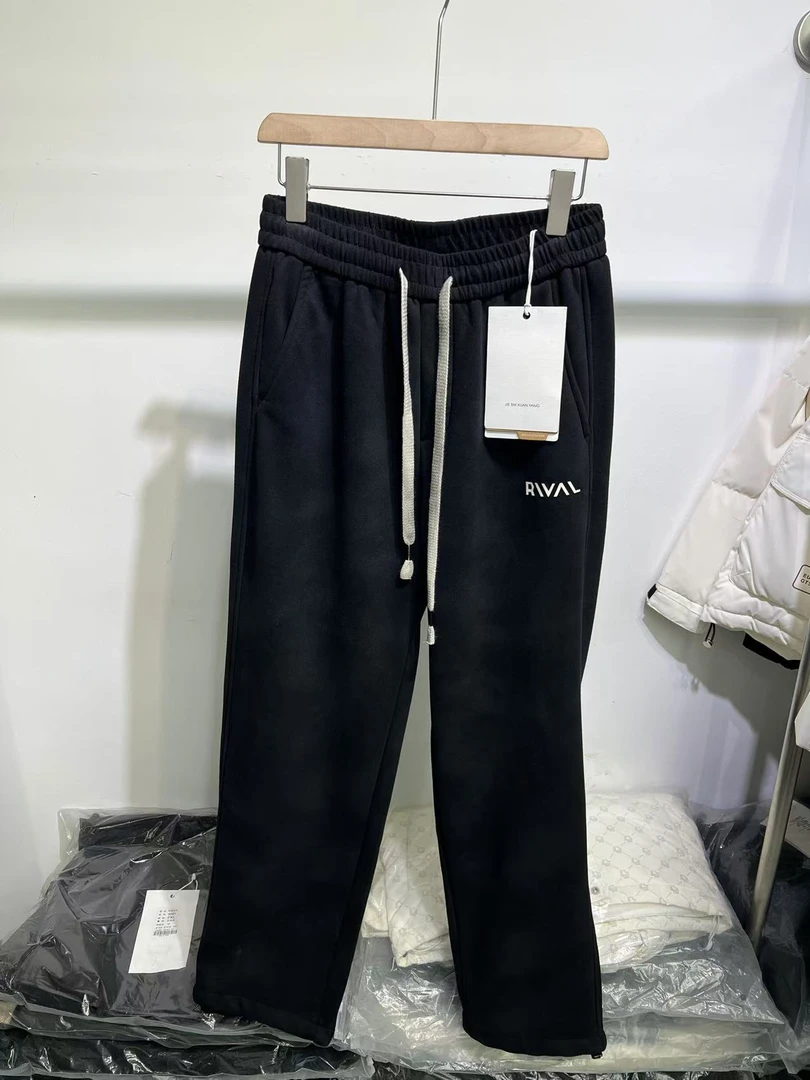 2367冬季青年结构拼接宽松加绒直筒裤男休闲抽绳弹力平口休闲裤