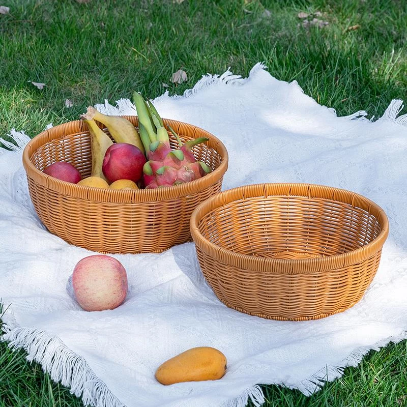 大号果盘鸡蛋筐仿藤编客厅零食筐厨房蔬菜户外野餐日式ins水果篮
