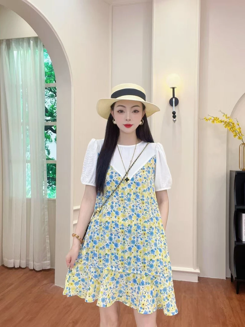 『花田错』2025年夏季新款假两件碎花减龄气质拼接连衣裙【思思】