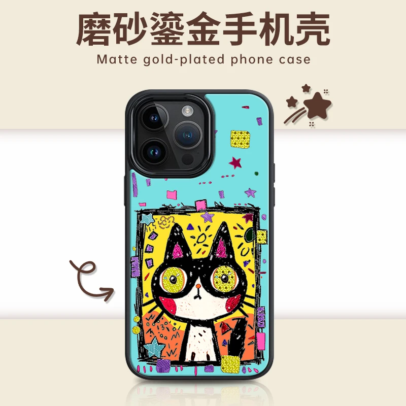 适用苹果iphone17promax 鎏金焕金PC手机壳16/15/14多彩猫咪