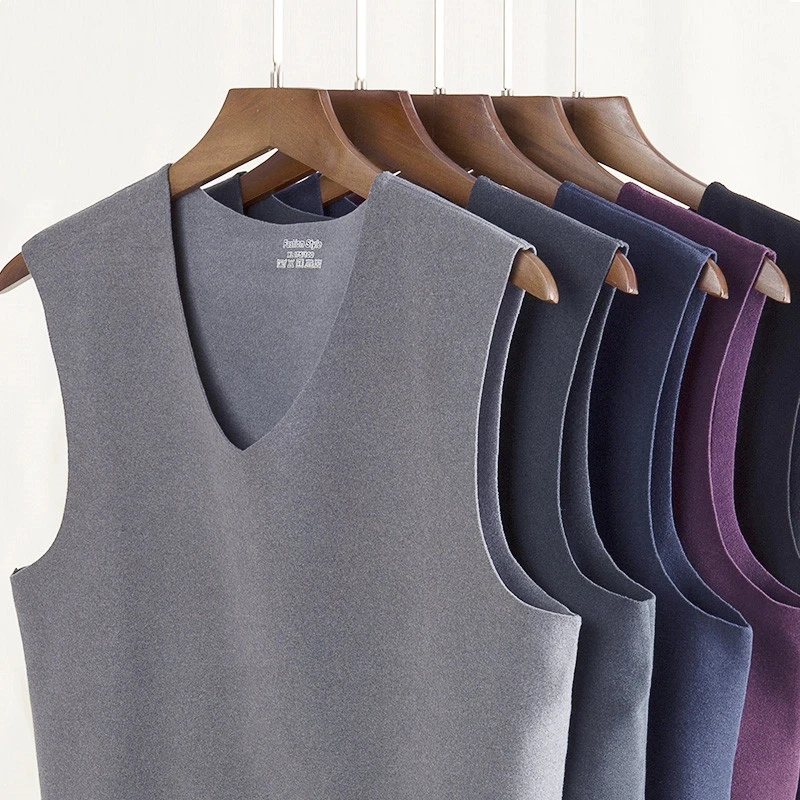 2无痕保暖背心男士加绒加厚内穿潮修身紧身棉打底衫秋冬季双面绒