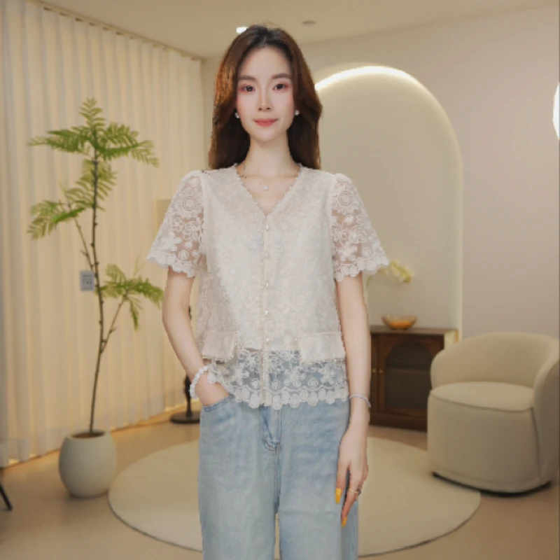 【林林专属】开衫轻奢百搭温柔风气质夏季复古蕾丝衬衣33/2