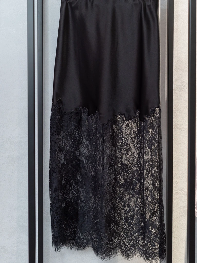 女士夏季半裙蕾丝三醋酸半裙夏款开衩拼接气质时尚