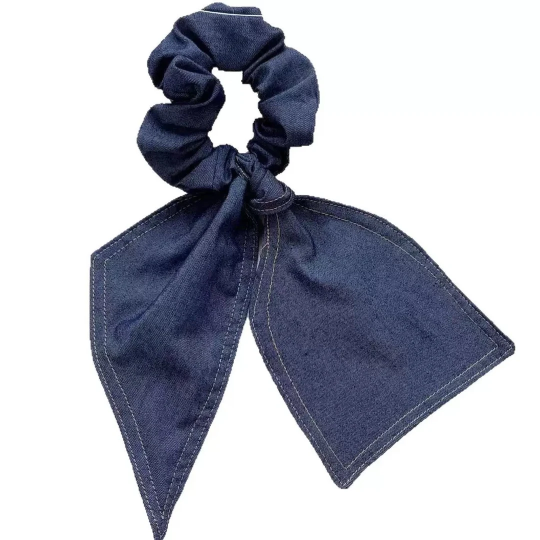 日韩轻职风简约女甜美风优雅纯色牛仔兔耳朵发绳发圈