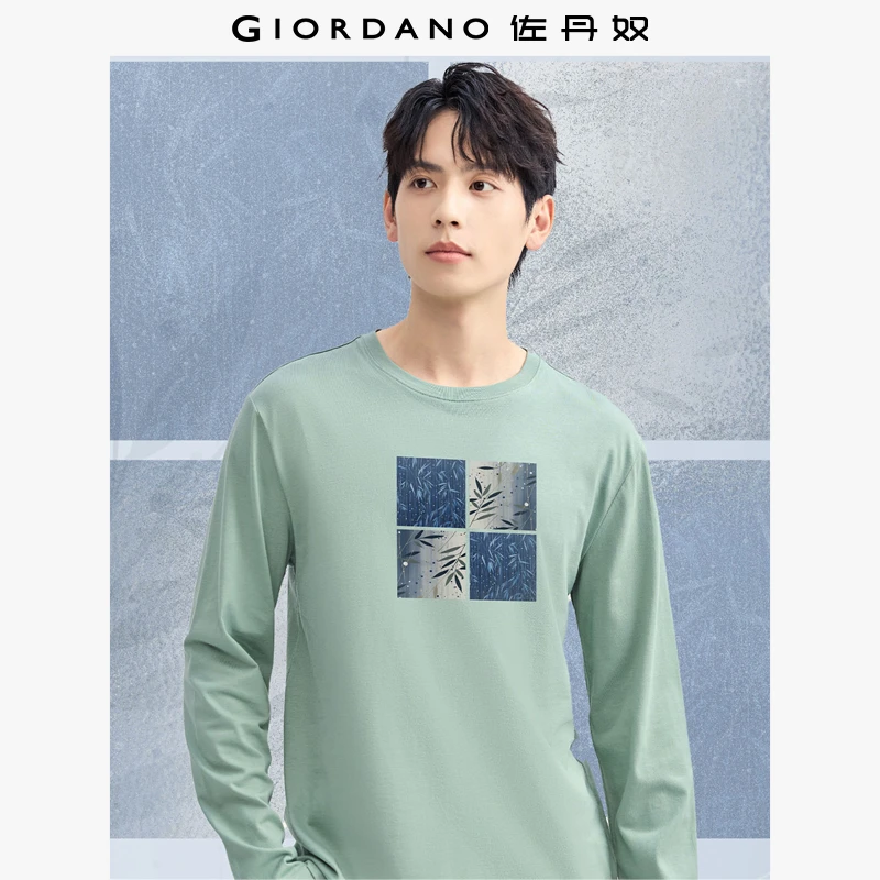 佐丹奴T恤男装纯棉印花圆领长袖T恤 91095018
