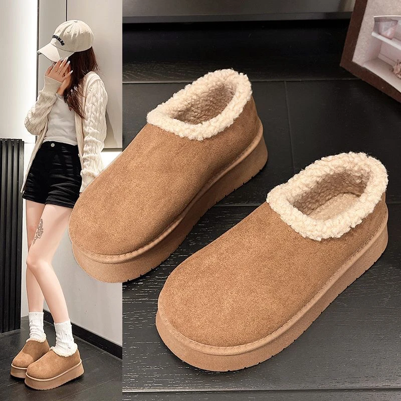 勃肯棉拖鞋女2025新款冬季复古日系羊羔毛毛圆头平底博肯包头包跟