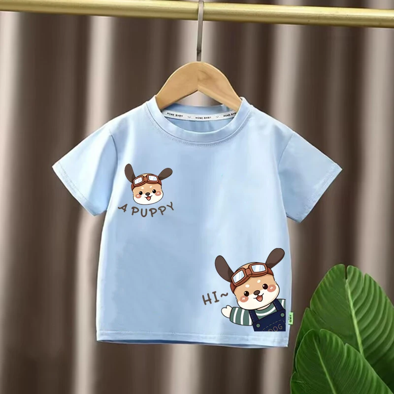 纯棉圆领短袖T恤女童洋气薄款百搭夏季打底帅气男童半袖上衣潮