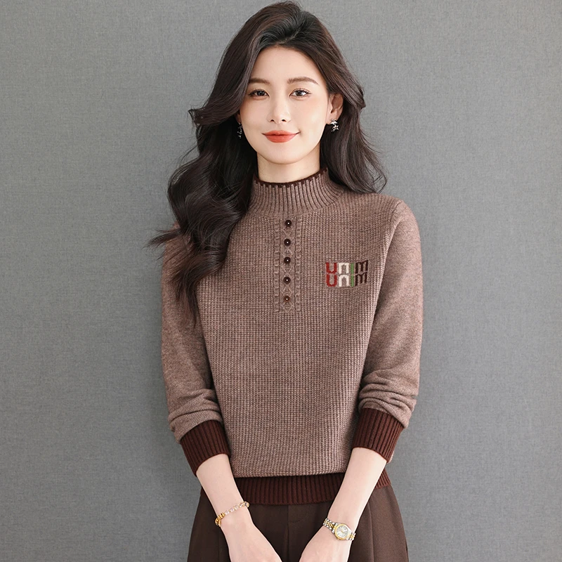 羊毛衫冬季新款半高领针织衫女气质洋气百搭宽松显瘦打底衫厚