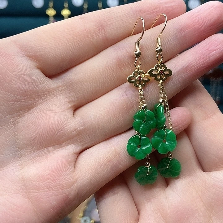 石英质玉耳钉银S925镶嵌