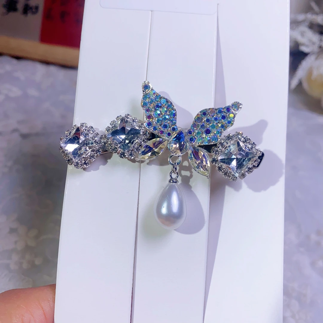 【轻奢】040时尚饰品水晶蝴蝶发夹韩系高级感侧边刘海夹子头饰女