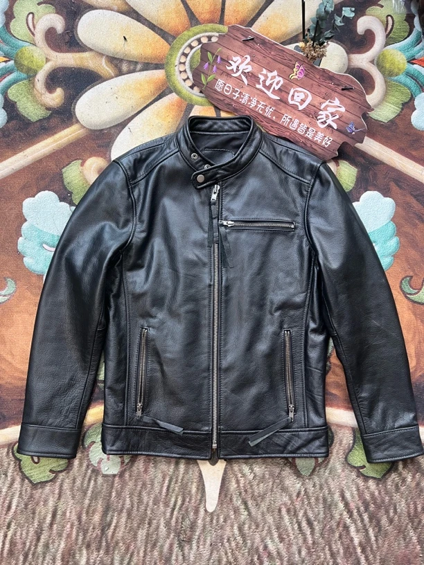 头层牛皮立领男士真皮骑行服