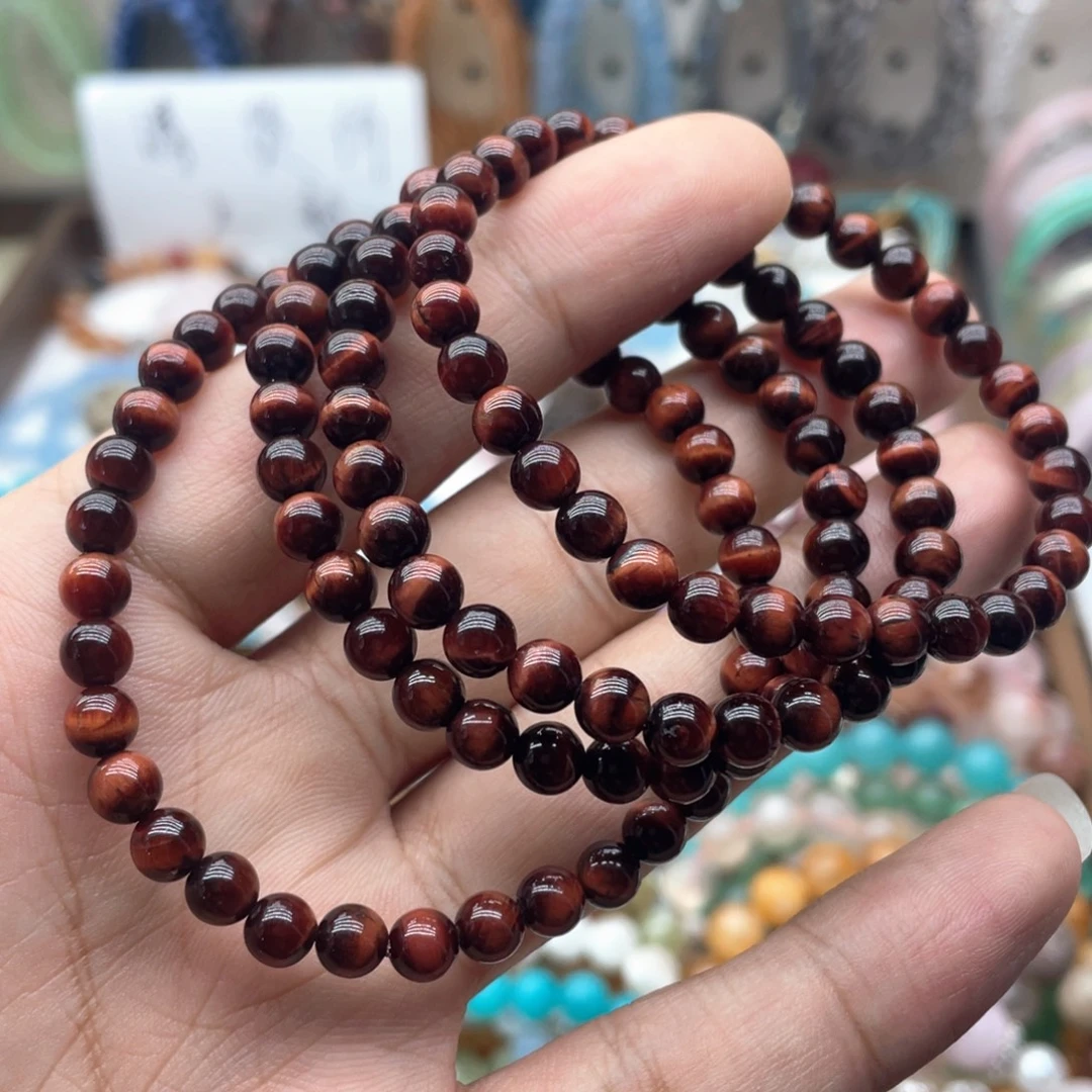 手链烟晶银S925镶嵌4条红虎眼手链