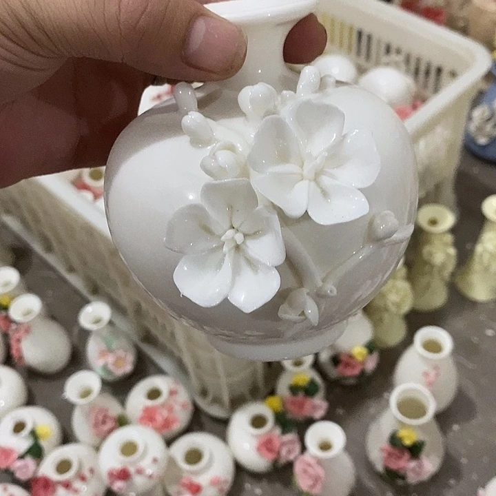 瓷片纯手工陶瓷花摆件瑕