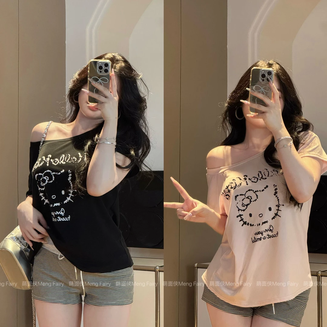 现货/萌面侠【松弛Kitty】t恤薄款夏装上衣松弛短裤套装6058M6057