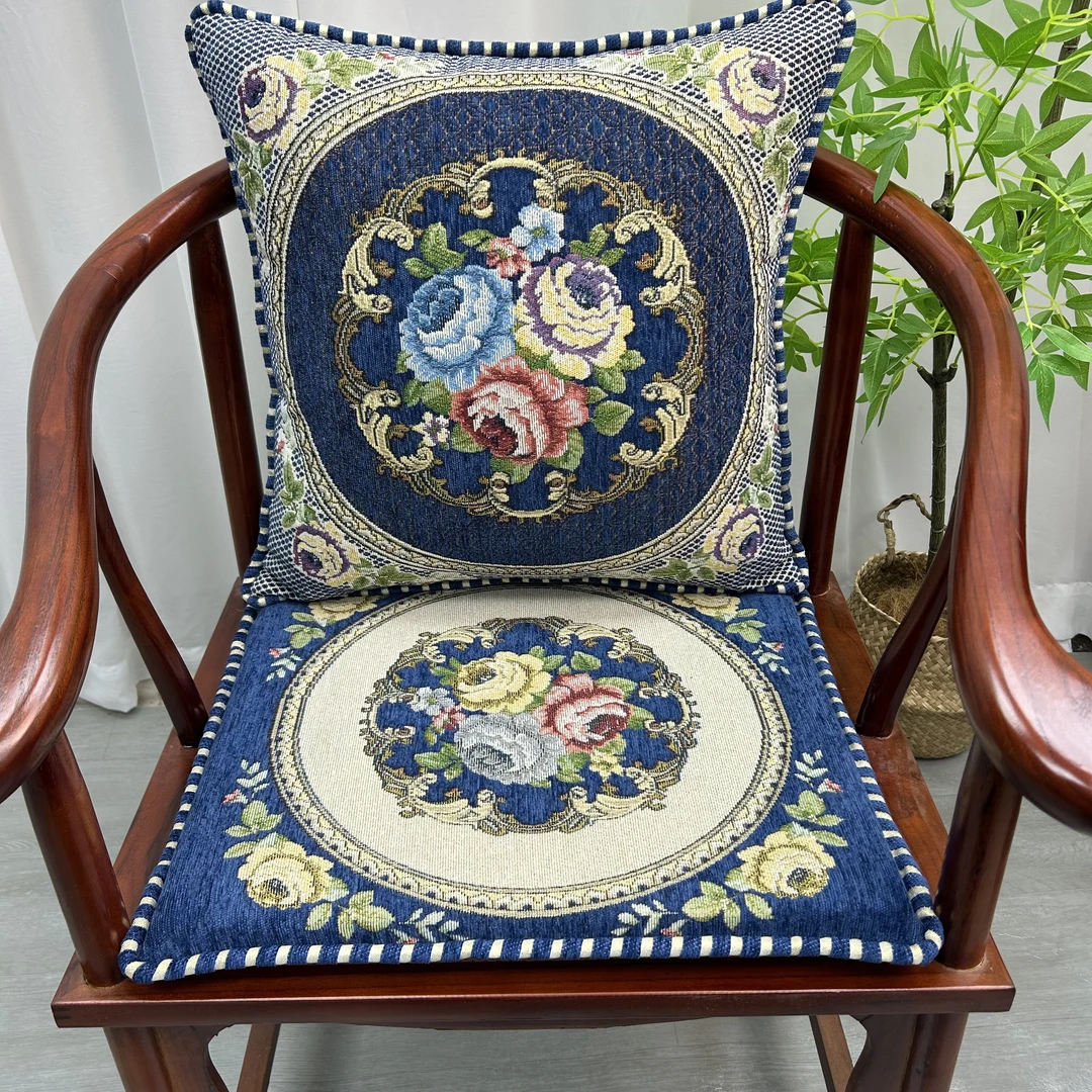 雪尼尔椅垫家用中式防滑座垫加厚古典太师椅垫办公室垫可拆洗定制