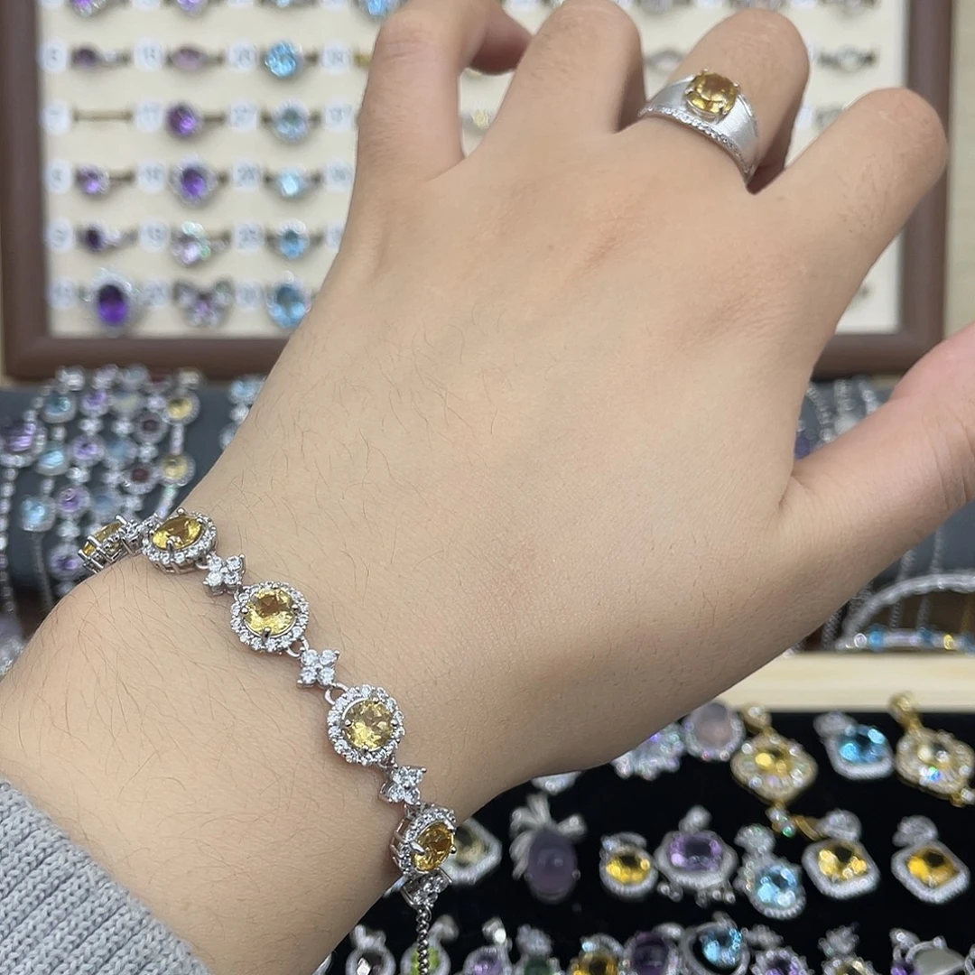 机***玉黄晶戒指银S925镶嵌