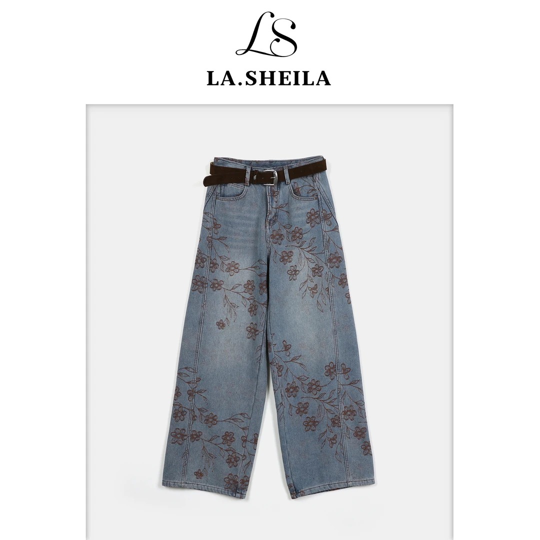 LA.Sheila“梅花三弄”送腰带 提花阔腿牛仔裤254-KZ/1220-2552