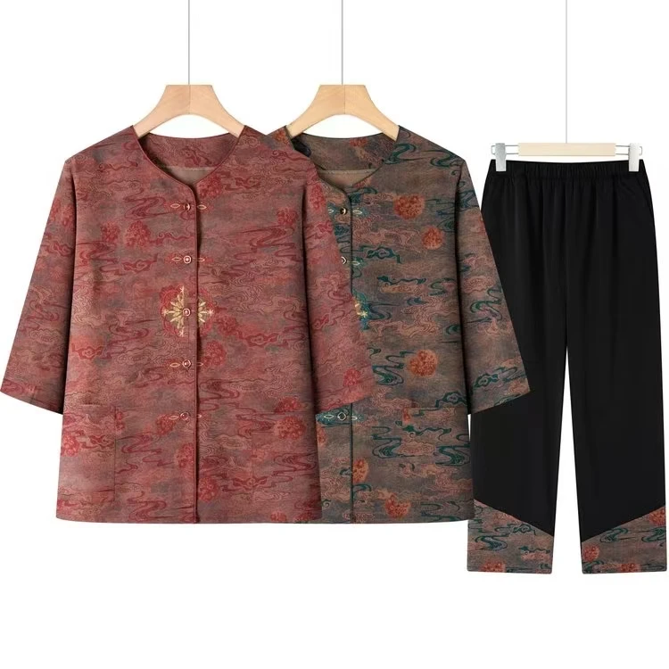 9199-开衫老太太长袖外套服饰中老年女装妈妈装【李亚】