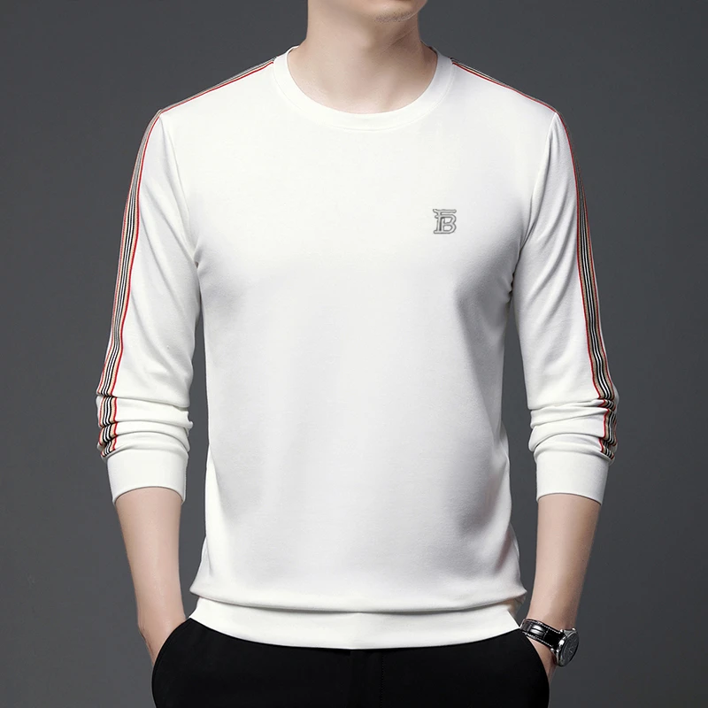 轻奢同款春季男士圆领T恤商务时尚套头休闲卫衣打底衫长袖上衣
