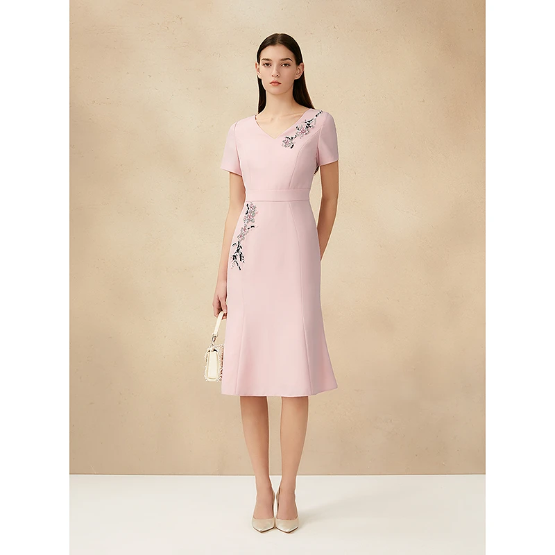 Song of Song歌中歌25樱花粉优雅钉珠鱼尾连衣裙5C65205470