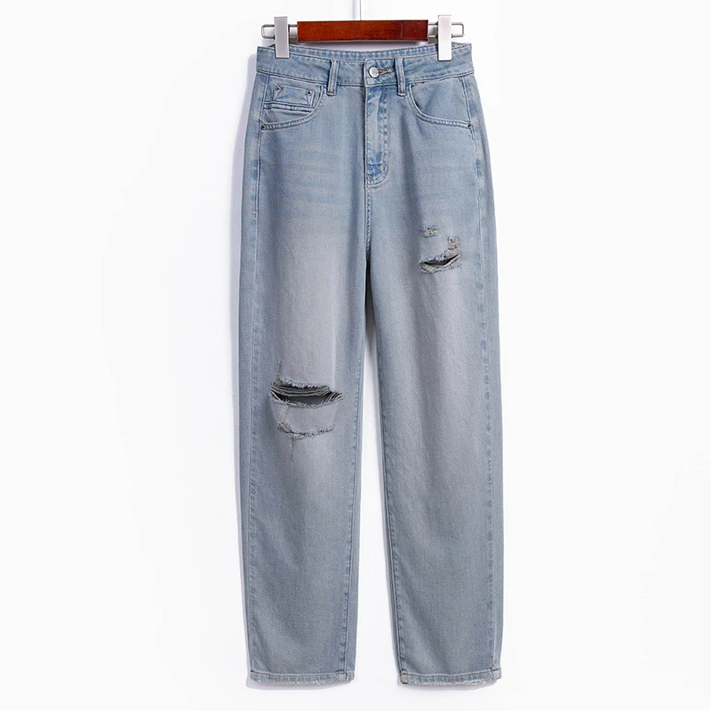 自媒体夏季薄款高腰直筒哈伦牛仔裤洋气显瘦2025新款女裤子503