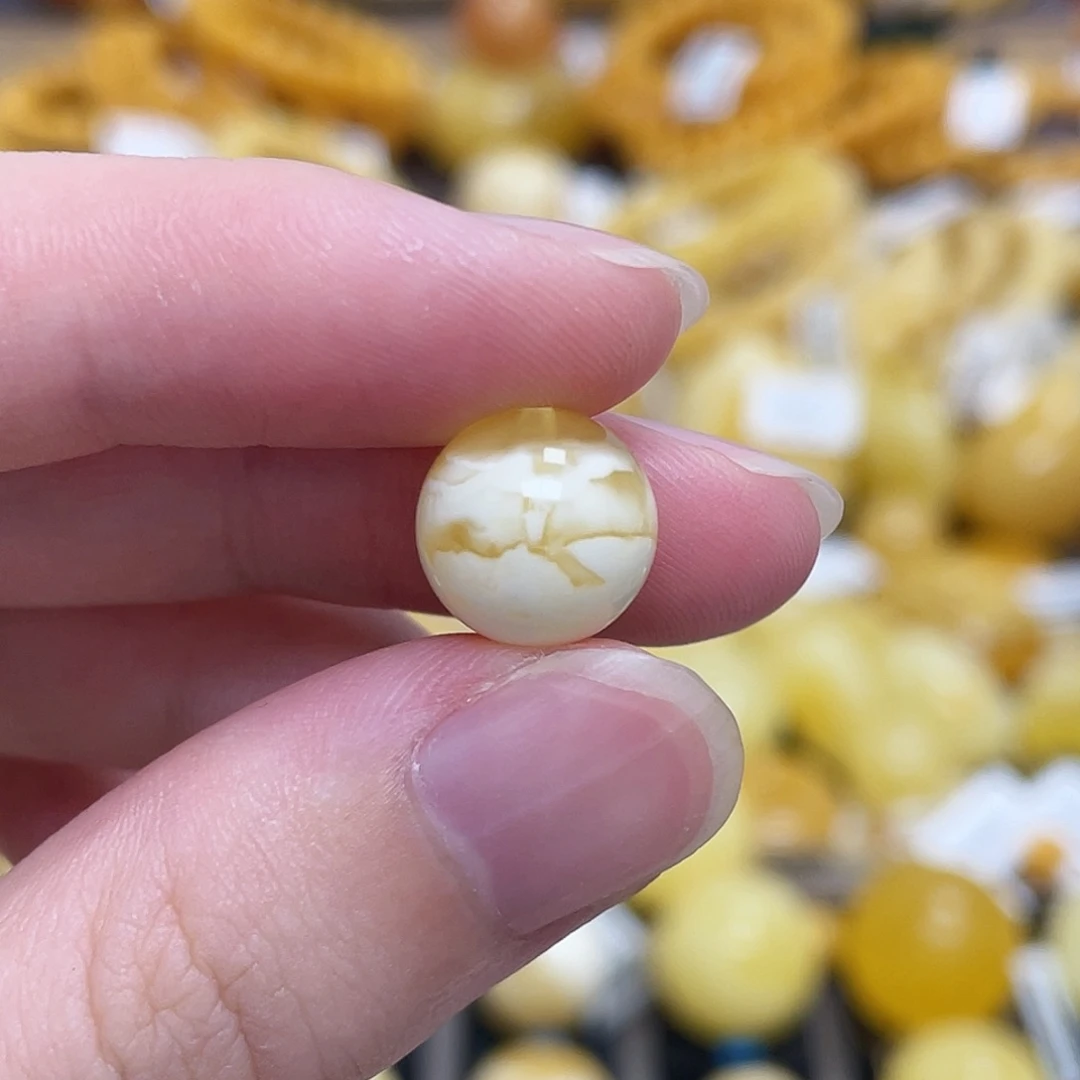蜜蜡未镶嵌珠宝奇石圆珠满蜡满蜜金漆白虎皮聚宝盆11.1mm