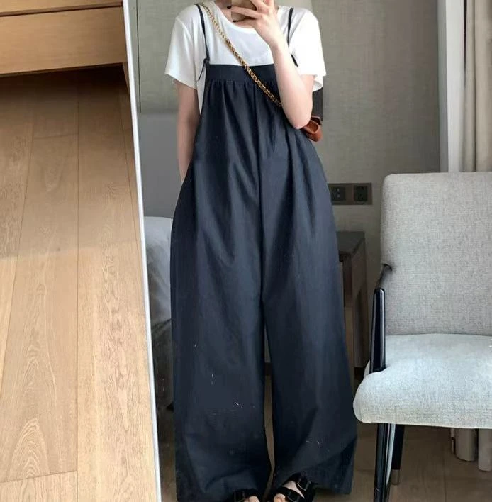 Dami 甜美小清新学院风简约通勤吊带阔腿背带裤女士休闲裤