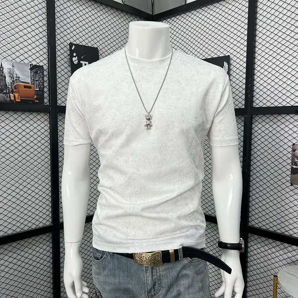 百搭韩版男士短袖夏季男装T恤半袖青年修身扎染提花圆领薄款上衣