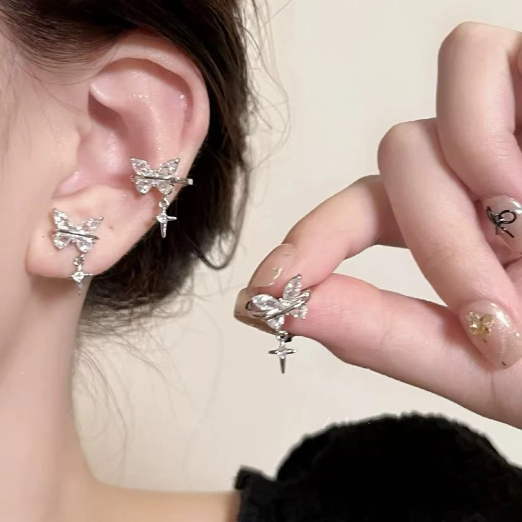 铜合金耳饰 纯欲吊坠耳骨夹无耳洞蝴蝶耳环潮小众设计感耳夹女