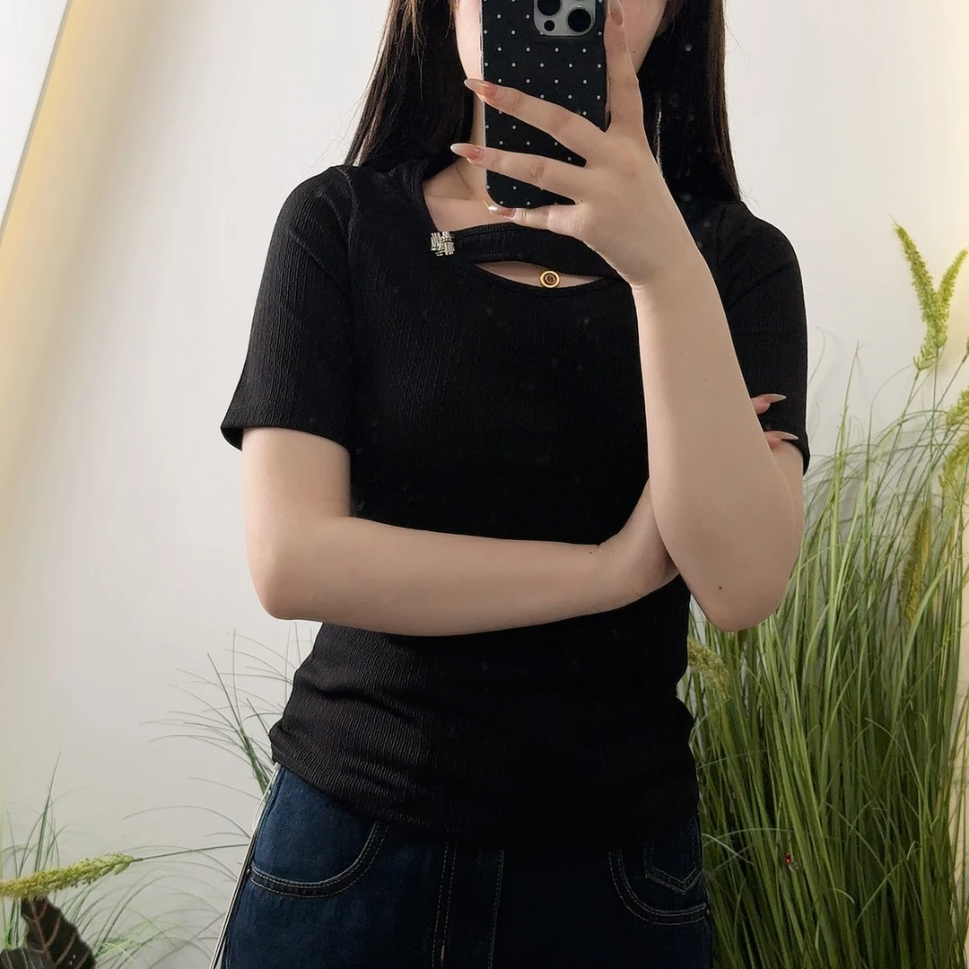 中袖修身宽松型三分袖女装女镂空针织衫设计师夏季毛针织衫