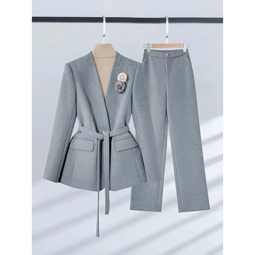 【纪朵研】8135# 气质轻奢小香风优雅气质西装外套阔腿裤时尚套装