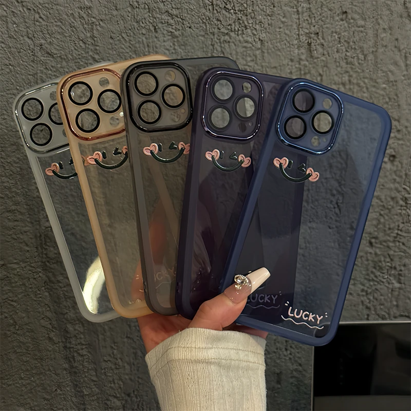 适用苹果16华为p70金属镜框防摔个性手机壳mate70pro爱心笑脸小众