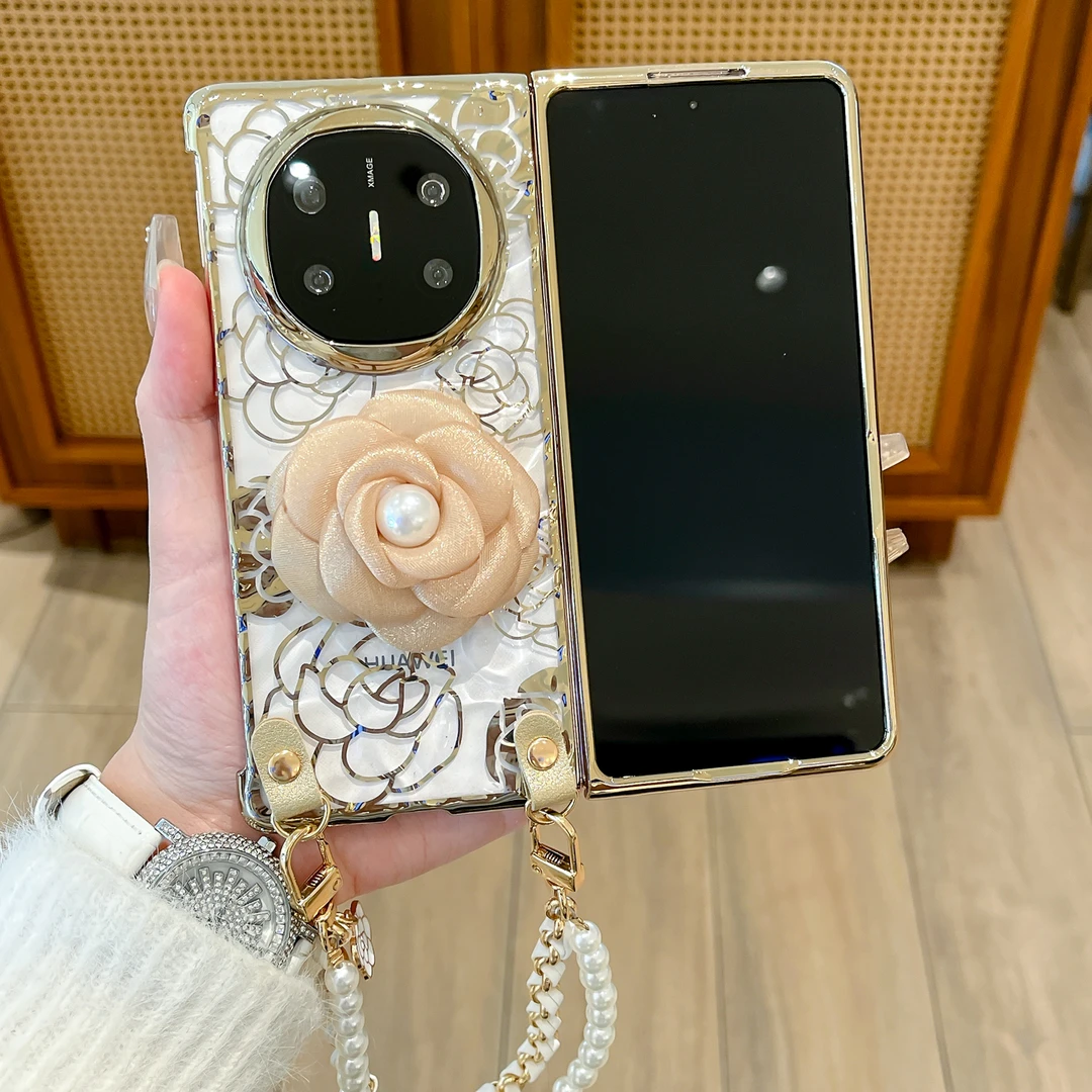 适用华为matex6手机壳电镀皱褶立体玫瑰花Matex5折叠matex3保护套