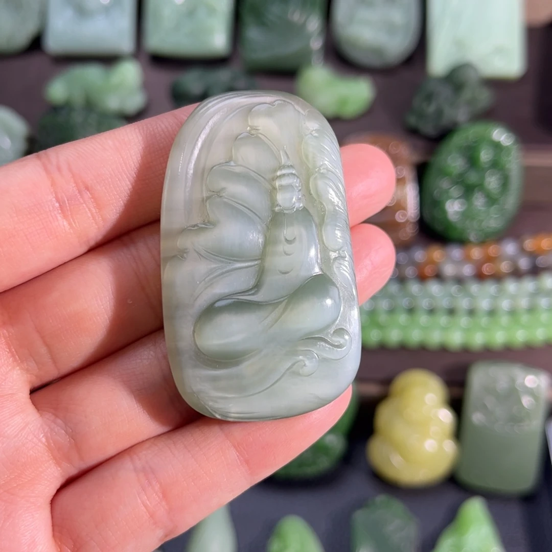 和田玉挂件未镶嵌粉青猫悟道定制